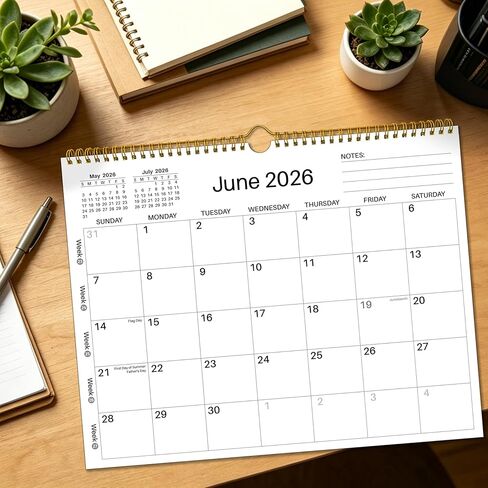 تقويم حائط 2026-2027 - يونيو 2026 - ديسمبر 2027، 19 تقويمًا شهريًا 2026-2027، 14.6 بوصة × 11.42 بوصة، مع كتل يومية كبيرة، ورق سميك، عطلات، أرقام الأسبوع وملاحظات، تصميم بسيط in Kuwait