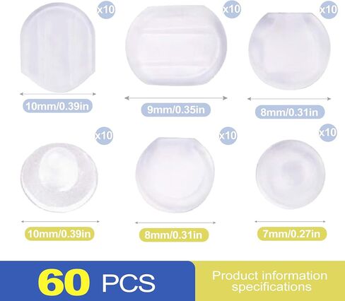 60-Piece Clear Silicone Clip on Earring Backs, 6 Sizes Soft Pads & Comfort Cushions for Jewelry Making Converters, Non-Slip Earring Covers for Sports Kids, Gym & Running in Saudi Arabia