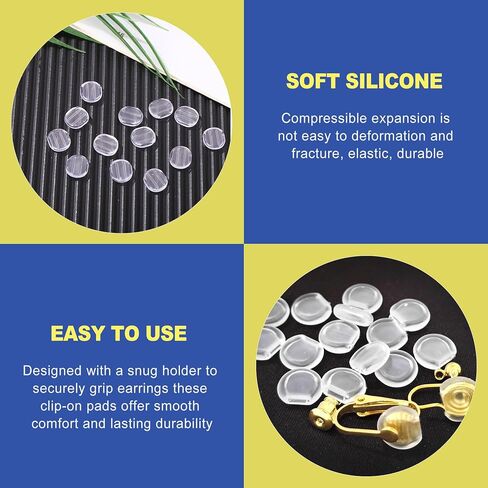 60-Piece Clear Silicone Clip on Earring Backs, 6 Sizes Soft Pads & Comfort Cushions for Jewelry Making Converters, Non-Slip Earring Covers for Sports Kids, Gym & Running in Saudi Arabia