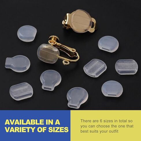 60-Piece Clear Silicone Clip on Earring Backs, 6 Sizes Soft Pads & Comfort Cushions for Jewelry Making Converters, Non-Slip Earring Covers for Sports Kids, Gym & Running in Saudi Arabia