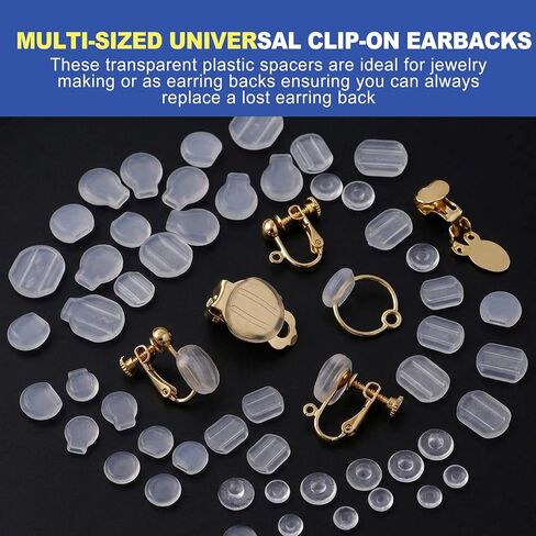 60-Piece Clear Silicone Clip on Earring Backs, 6 Sizes Soft Pads & Comfort Cushions for Jewelry Making Converters, Non-Slip Earring Covers for Sports Kids, Gym & Running in Saudi Arabia