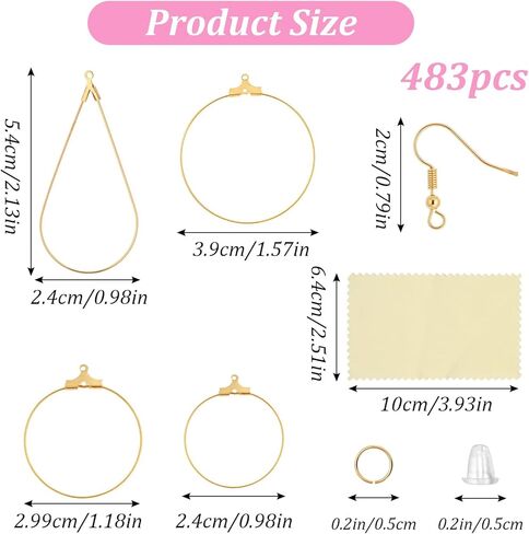 483Pcs Earring Making Kit, Earring Making Supplies with Beading Hoop Earrings Finding Component Accessories, Earrings Hooks, Jump Rings for Jewelry Make DIY Craft Christmas in Kuwait