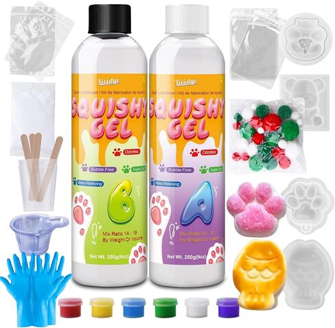 Liquid Silicone for Taba Squishy Kit, 18oz Squishy Maker Kit with 4 Molds (Cat Paw, Hamster, Bear, Taiyaki), Bubble-Free, 1-2 Hour Quick Cure with Guide, Stress-Relieving Gift in Kuwait