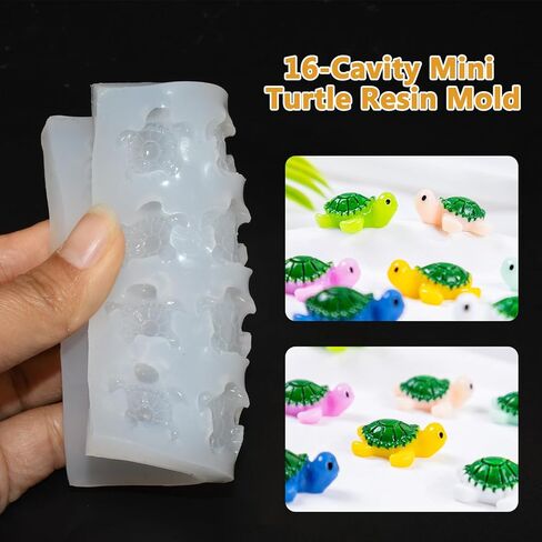 16-Cavity Mini Sea Turtle Resin Silicone Mold 3D Ocean Animal Epoxy Casting Molds Micro Dollhouse Sea Turtle Candle Making Mold for DIY Resin Fairy Garden Miniatures Landscape Crafts Decor in Saudi Arabia