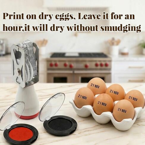 Egg Date Stamp Kit with 2 Fade-Resistant Ink Pads, Egg Stamper for Farm Fresh Eggs, Date Lable Stamps for Mark Farm Office Shipping in Saudi Arabia