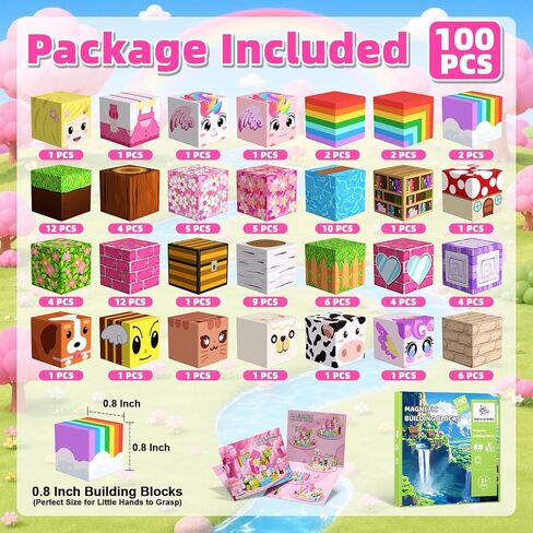 Magnetic Blocks, 100PCS Magnetic Building Cube Set for Kids Ages 4-8, Constructions STEM Montessori Stacking Toy, Sensory Tiles Building Birthday Toys Gifts for Girls in Kuwait