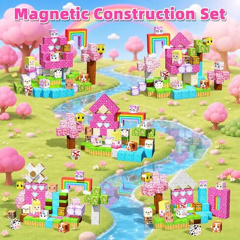 Magnetic Blocks, 100PCS Magnetic Building Cube Set for Kids Ages 4-8, Constructions STEM Montessori Stacking Toy, Sensory Tiles Building Birthday Toys Gifts for Girls in Kuwait
