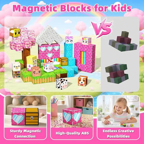Magnetic Blocks, 100PCS Magnetic Building Cube Set for Kids Ages 4-8, Constructions STEM Montessori Stacking Toy, Sensory Tiles Building Birthday Toys Gifts for Girls in Kuwait