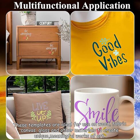 25 Inspirational Stencils for Painting, Kurilai Quote & Phrase Sayings Motivational Word Templates, Craft Reusable Stencils for Painting on Wood, Wall, Canvas, Fabrics, Paper & Home Signs (5.91 inch) in Saudi Arabia