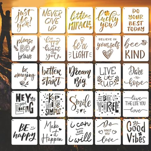 25 Inspirational Stencils for Painting, Kurilai Quote & Phrase Sayings Motivational Word Templates, Craft Reusable Stencils for Painting on Wood, Wall, Canvas, Fabrics, Paper & Home Signs (5.91 inch) in Saudi Arabia