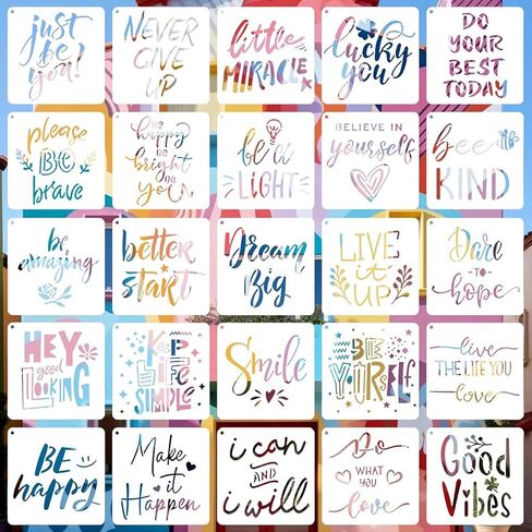 25 Inspirational Stencils for Painting, Kurilai Quote & Phrase Sayings Motivational Word Templates, Craft Reusable Stencils for Painting on Wood, Wall, Canvas, Fabrics, Paper & Home Signs (5.91 inch) in Saudi Arabia