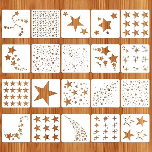 20 Pcs Star Stencils for Painting, Reusable DIY Star Stencils Stars Background Craft Stencil Stars Drawing Template for Scrapbook Paper Canvas Fabric Wall Furniture Wood in Saudi Arabia