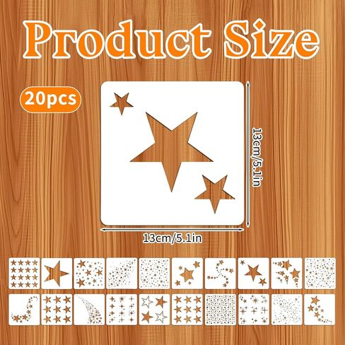 20 Pcs Star Stencils for Painting, Reusable DIY Star Stencils Stars Background Craft Stencil Stars Drawing Template for Scrapbook Paper Canvas Fabric Wall Furniture Wood in Saudi Arabia