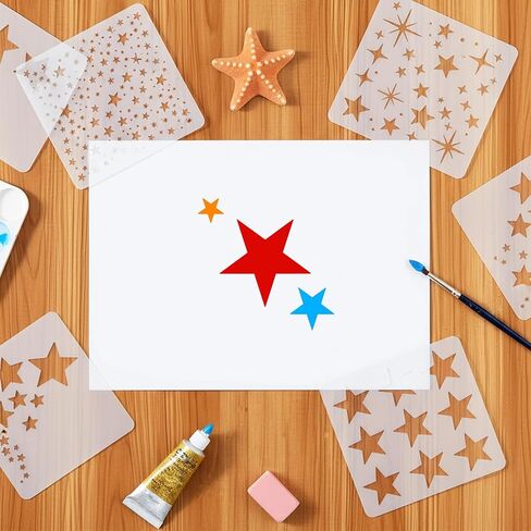 20 Pcs Star Stencils for Painting, Reusable DIY Star Stencils Stars Background Craft Stencil Stars Drawing Template for Scrapbook Paper Canvas Fabric Wall Furniture Wood in Saudi Arabia