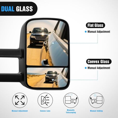 Nilight Towing Mirrors Manual Adjusted Flat Convex Glass Telescoping Folding Compatible With 1988-1998 Chevy Silverado GMC Sierra C/K 1500 2500 3500 Tahoe Suburban Yukon in Kuwait