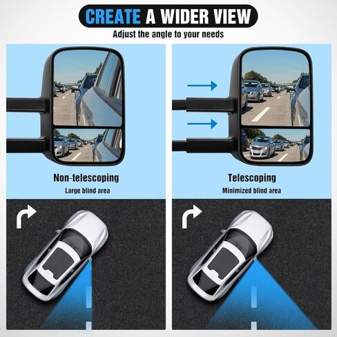 Nilight Towing Mirrors Manual Adjusted Flat Convex Glass Telescoping Folding Compatible With 1988-1998 Chevy Silverado GMC Sierra C/K 1500 2500 3500 Tahoe Suburban Yukon in Kuwait