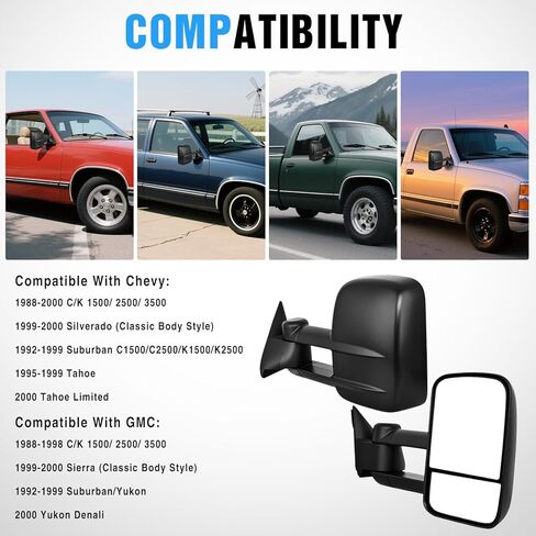 Nilight Towing Mirrors Manual Adjusted Flat Convex Glass Telescoping Folding Compatible With 1988-1998 Chevy Silverado GMC Sierra C/K 1500 2500 3500 Tahoe Suburban Yukon in Kuwait