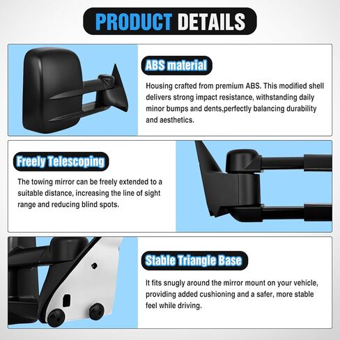 Nilight Towing Mirrors Manual Adjusted Flat Convex Glass Telescoping Folding Compatible With 1988-1998 Chevy Silverado GMC Sierra C/K 1500 2500 3500 Tahoe Suburban Yukon in Kuwait