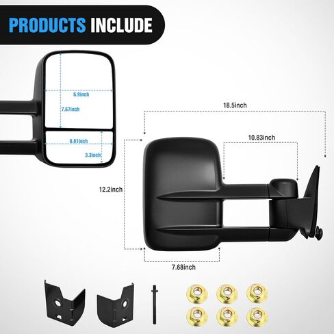 Nilight Towing Mirrors Manual Adjusted Flat Convex Glass Telescoping Folding Compatible With 1988-1998 Chevy Silverado GMC Sierra C/K 1500 2500 3500 Tahoe Suburban Yukon in Kuwait