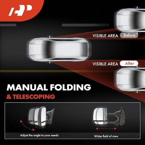 A-Premium Towing Mirrors - Compatible with Ford F-250 Super Duty 1999-2007, F-350 Super Duty 1999-2007, F-450 Super Duty, F-550 Super Duty, Excursion - Manual Folding Telescoping Black - Pair Set in Kuwait