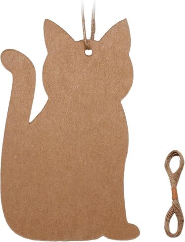 Ovenbird 50 Pcs Price Tags with String, Cute Cat-Shaped Blank Kraft Paper Tags for Gifts, Wedding Favor, Thank You Notes, 3.5 x 2.2 Inch in Kuwait