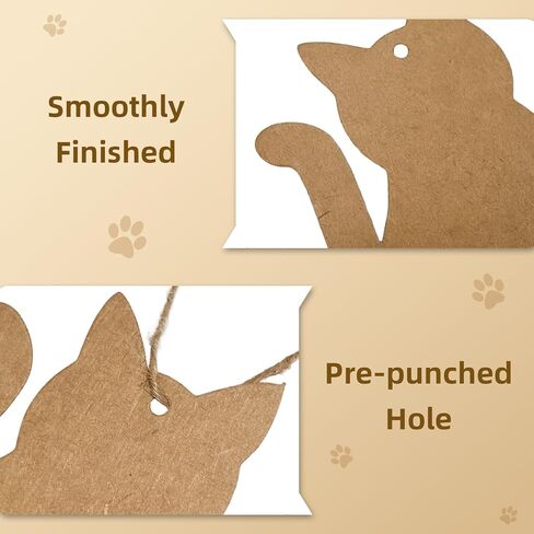 Ovenbird 50 Pcs Price Tags with String, Cute Cat-Shaped Blank Kraft Paper Tags for Gifts, Wedding Favor, Thank You Notes, 3.5 x 2.2 Inch in Kuwait