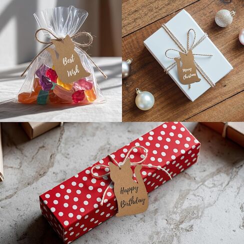 Ovenbird 50 Pcs Price Tags with String, Cute Cat-Shaped Blank Kraft Paper Tags for Gifts, Wedding Favor, Thank You Notes, 3.5 x 2.2 Inch in Kuwait