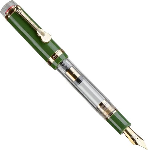 قلم حبر من سلسلة Jinhao 1935 Tiandao، مقاس 8 متوسط ​​اللون أخضر عسكري وأكريليك شفاف مع مشبك جيتار ومحول ذو سعة كبيرة in Kuwait