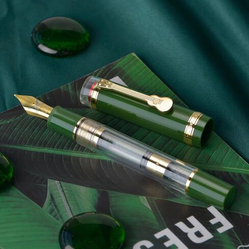 قلم حبر من سلسلة Jinhao 1935 Tiandao، مقاس 8 متوسط ​​اللون أخضر عسكري وأكريليك شفاف مع مشبك جيتار ومحول ذو سعة كبيرة in Kuwait