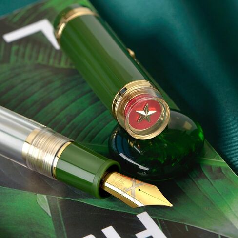 قلم حبر من سلسلة Jinhao 1935 Tiandao، مقاس 8 متوسط ​​اللون أخضر عسكري وأكريليك شفاف مع مشبك جيتار ومحول ذو سعة كبيرة in Kuwait