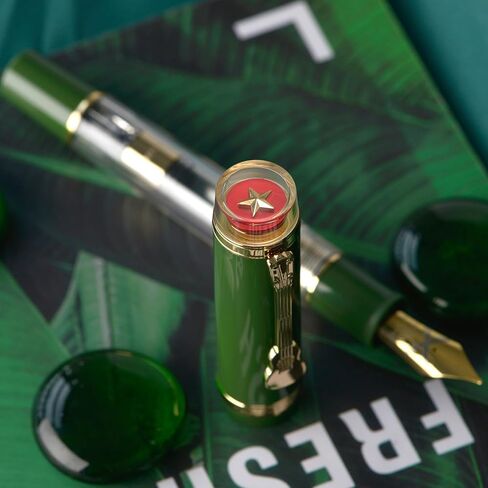 قلم حبر من سلسلة Jinhao 1935 Tiandao، مقاس 8 متوسط ​​اللون أخضر عسكري وأكريليك شفاف مع مشبك جيتار ومحول ذو سعة كبيرة in Kuwait
