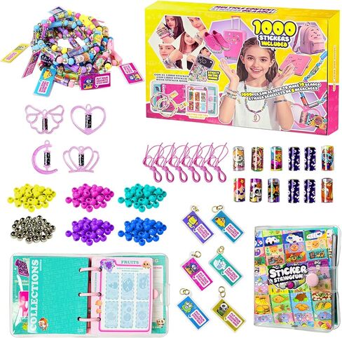 Sticky Rolls Bracelet Kit with Collection Book, 1000 Mini Sticker Set, Wearable & Shareable Sticky Rolls, Kids Beading Set for Bracelet & Necklace Making, 1000+ Designs (8 x Pendant & 10x Drop) in Saudi Arabia