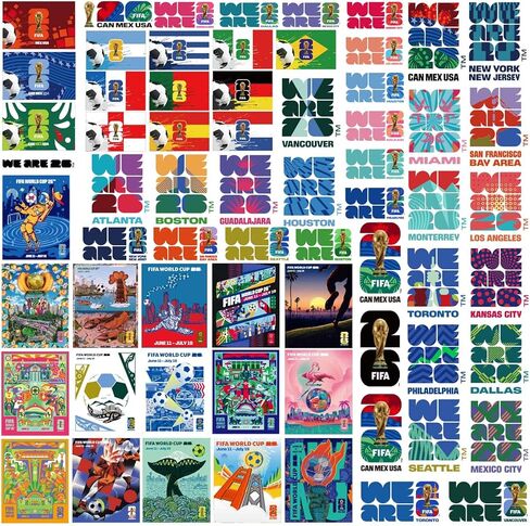 FIFA World Cup 2026 Stickers - Official Soccer Sticker with Trophy, Host City, Flags & Mascot Design, Waterproof Stickers for Water Bottle Laptop Phone, Soccer Party Favors (FIFA Nation Collection B) in Saudi Arabia