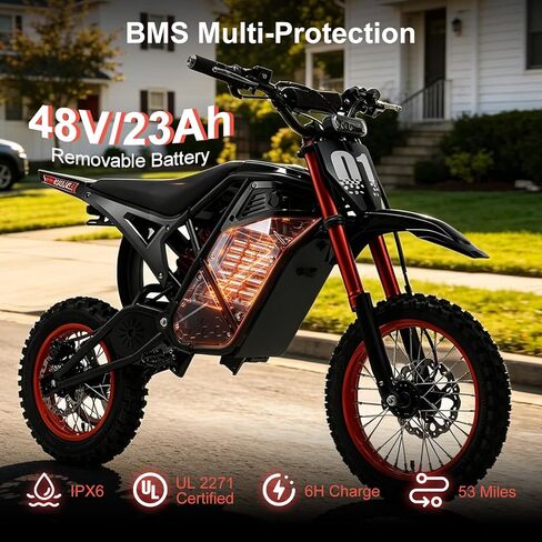 Electric Dirt Bike 3600W Mid-Drive Motor, 38MPH Off-Road E Dirt Bike, 48V 23Ah Battery, 53 Mile Hydraulic Brakes & Nitrogen Suspension Electric Motorcycle E Moto for Teens Adults, White in Kuwait