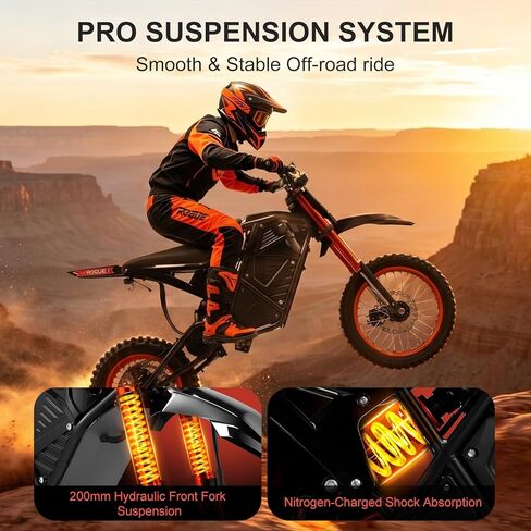 Electric Dirt Bike 3600W Mid-Drive Motor, 38MPH Off-Road E Dirt Bike, 48V 23Ah Battery, 53 Mile Hydraulic Brakes & Nitrogen Suspension Electric Motorcycle E Moto for Teens Adults, White in Kuwait