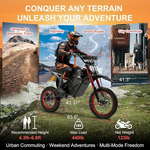 Electric Dirt Bike 3600W Mid-Drive Motor, 38MPH Off-Road E Dirt Bike, 48V 23Ah Battery, 53 Mile Hydraulic Brakes & Nitrogen Suspension Electric Motorcycle E Moto for Teens Adults, White in Kuwait
