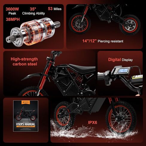Electric Dirt Bike 3600W Mid-Drive Motor, 38MPH Off-Road E Dirt Bike, 48V 23Ah Battery, 53 Mile Hydraulic Brakes & Nitrogen Suspension Electric Motorcycle E Moto for Teens Adults, White in Kuwait