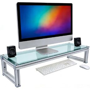 Monitor Stand Riser Acrylic & Aluminum, 23.6"×7.9"×4.1" Heavy-Duty Ergonomic Screen Stand with Under-Storage for Neck Pain Relief, Universal Riser for Laptop, PC, iMac, Home Office Workstation & Gaming in Saudi Arabia