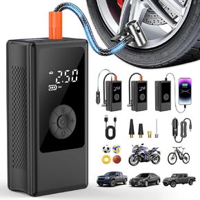 Portable Tire Inflator, Dual Power Supply (12V Car Adapter&Cordless) Car Tire Pump, 150PSI Air Pump & Power Bank, Tire Air Pump with Dual Display for Car, Motorcycle, Bike, Ball in Kuwait