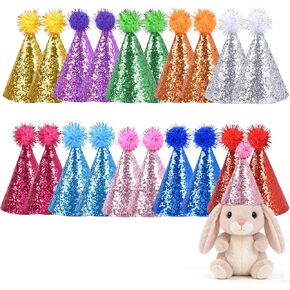 20 Pack Mini Birthday Hats for Stuffed - Animals with Pom Poms Glitter for Small Pets Stuffed Animal Hats Grooming Costume Accessories in Saudi Arabia