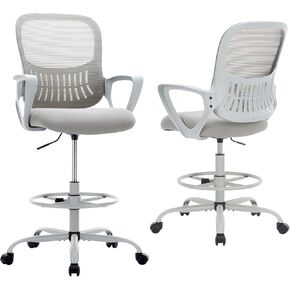 DUMOS Ergonomic Drafting Chair, Tall Office for Standing Desk, Counter with Height Adjustable and Comfortable Lumbar Support, Fixed Armrests, for Bedroom Livingroom, Dove Gray in Kuwait