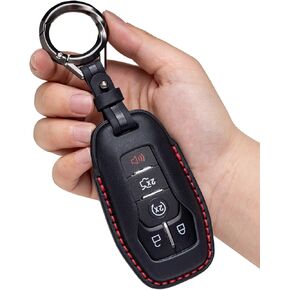 غطاء جلدي لسلسلة مفاتيح السيارة من أجل Ford وLincoln Key Fob متوافق مع Explorer Mustang Edge Fusion F150 MKZ MKC - أسود in Saudi Arabia