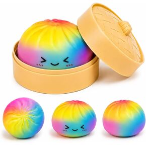 Rainbow Dumpling Squishies, Mystery Squishies Dumplings, Colorful Bao Bun Squishys with Food Steamer, Soft Squeeze Desk Toy, Giant Dumpling Stress Ball, Fun Surprise Fidget Sensory Toy Gift in Saudi Arabia