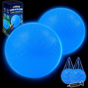 2 Pack Glow in The Dark Kickball, 8.5 Inch Light Up Playground Ball with 2 Mesh Bags & Hand Pump, No Battery Needed, Charge by Sunlight or Indoor Light,Gift Box in Saudi Arabia