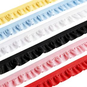 12 Yards Elastic Ruffle Lace Trim 0.6 Inch Stretch Frilly Ribbon for Baby Clothes, Doll Dress, Headbands, Lingerie, Sewing DIY Crafts (Multicolor) in Kuwait