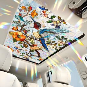 Stained Glass Sunroof Film Car, Pink Mangnolia Rainbow Decorative Privacy Window Film Patterns, Sunroof Decal for Car, Sun Protection Rainbow Window Cling, 17" x 39.4" in Saudi Arabia