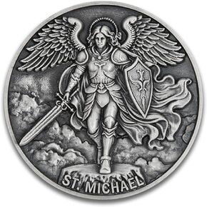 عملة التحدي سانت مايكل رئيس الملائكة والمزمور 91: 10-11 - 1.57 بوصة مزدوجة من سبائك الزنك المحفورة ثلاثية الأبعاد، ميدالية دينية فضية مع سيف الملاك وآية الكتاب المقدس in Kuwait