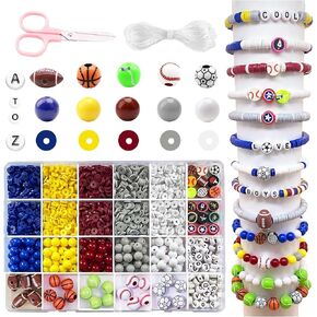 1769Pcs Acrylic Sports Ball Beads Kit for DIY Bracelet, Necklace & Jewelry Making, Letter Beads Volleyball Baseball Basketball Football Soccer Charms, Birthday Party Supplies Handmade Gifts in Saudi Arabia