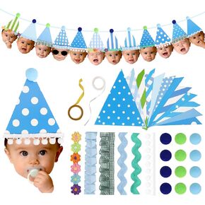 DIY 1st Birthday Baby Face Banner Craft Kit - Personalized Photo Garland for Girl or Boy - Includes 12 Triangles & Decorations (Need to Print Photos & Assemble) in Saudi Arabia