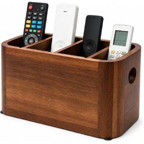 Acacia Wood Remote Control Holder, Walnut Color TV Remote Holder with 4 Adjustable Compartments, Wooden Remote Caddy Organizer for Table, Desk, Nightstand, Living Room, Office in Saudi Arabia